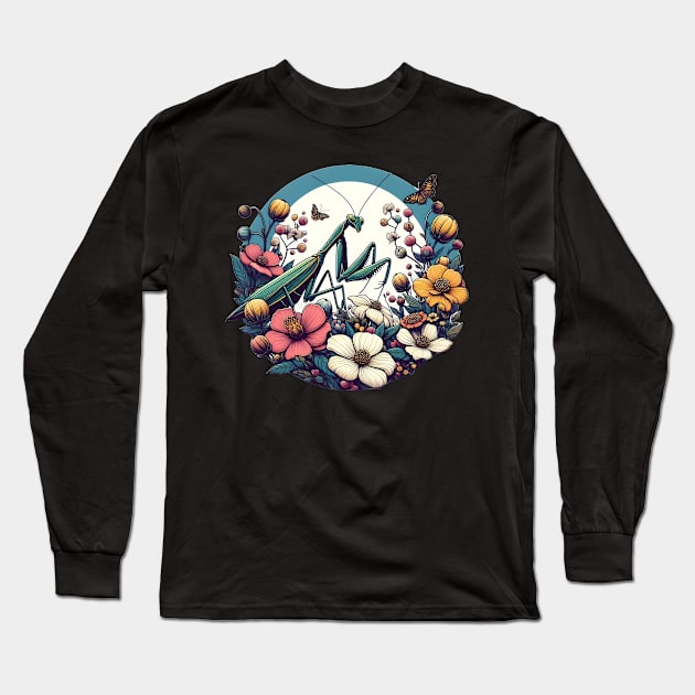 Praying mantis with flowers Long Sleeve T-Shirt by FromBerlinGift